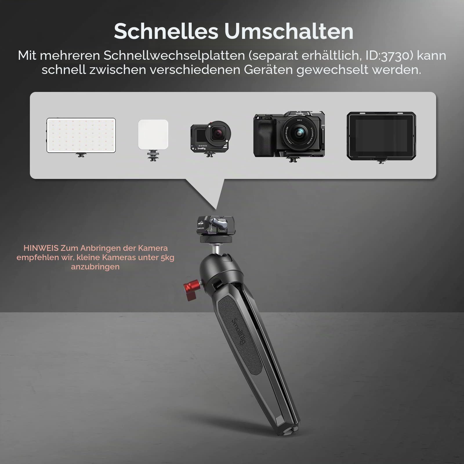 SMALLRIG HawkLock Mini-Schnellwechselplatte mit 1/4-Zoll-Schraube, Drop-in QR-Platte für Canon für Sony, für Stativ, Einbeinstativ, Camcorder, LED-Licht, Action-Kamera, Monitor – 3513C
