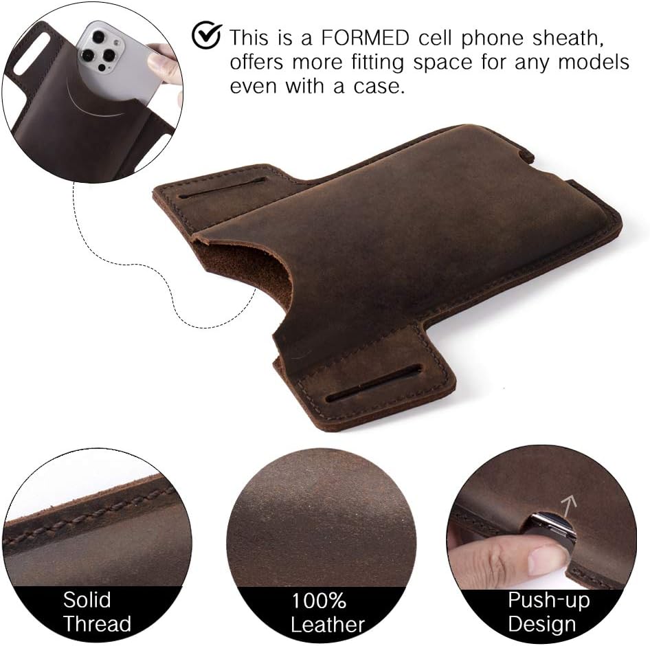 Gentlestache Leather Cell Phone Holster for Belt - Leather Phone Case for iPhone 12, 12 Pro Max, 11 Pro Max, XS Max, 8 Plus, Galaxy S20 - Image 3