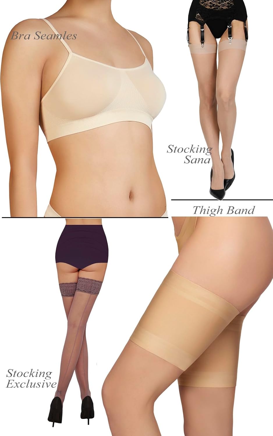 Annes styling Womens Plain Thin Suspender Stockings for Suspender Tights for Garter Belt 20 DEN Plain Top Sheer Stockings
