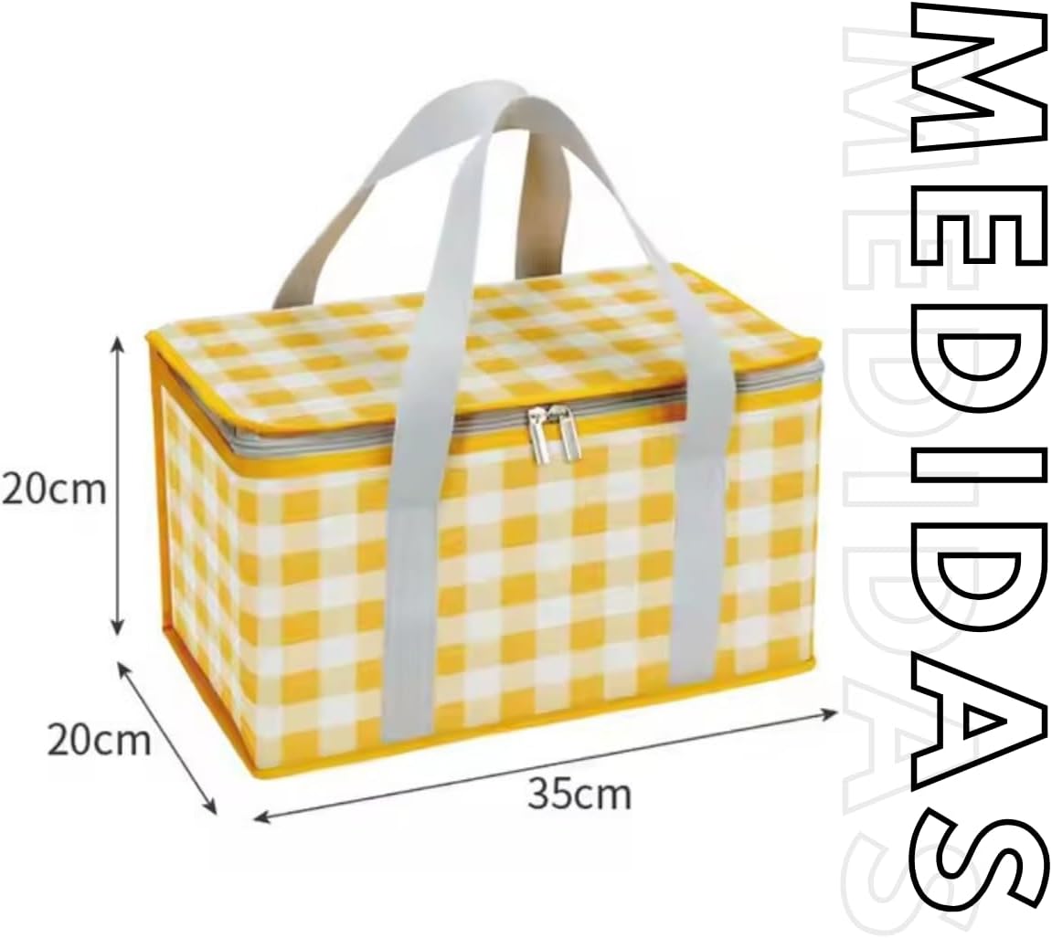 Cesta de Piquenique Térmica com Alça Bolsa Cooler Dobrável Isolamento Térmico Ideal para Picnic Passeios Camping Praia Mantém Frio e Quente com Zíper Duplo Grande Capacidade (Xadrez Amarelo) Cesta de Piquenique Térmica com Alça Bolsa Cooler Dobrável Isolamento Térmico Ideal para Picnic Passeios Camping Praia Mantém Frio e Quente com Zíper Duplo Grande Capacidade (Xadrez Amarelo)