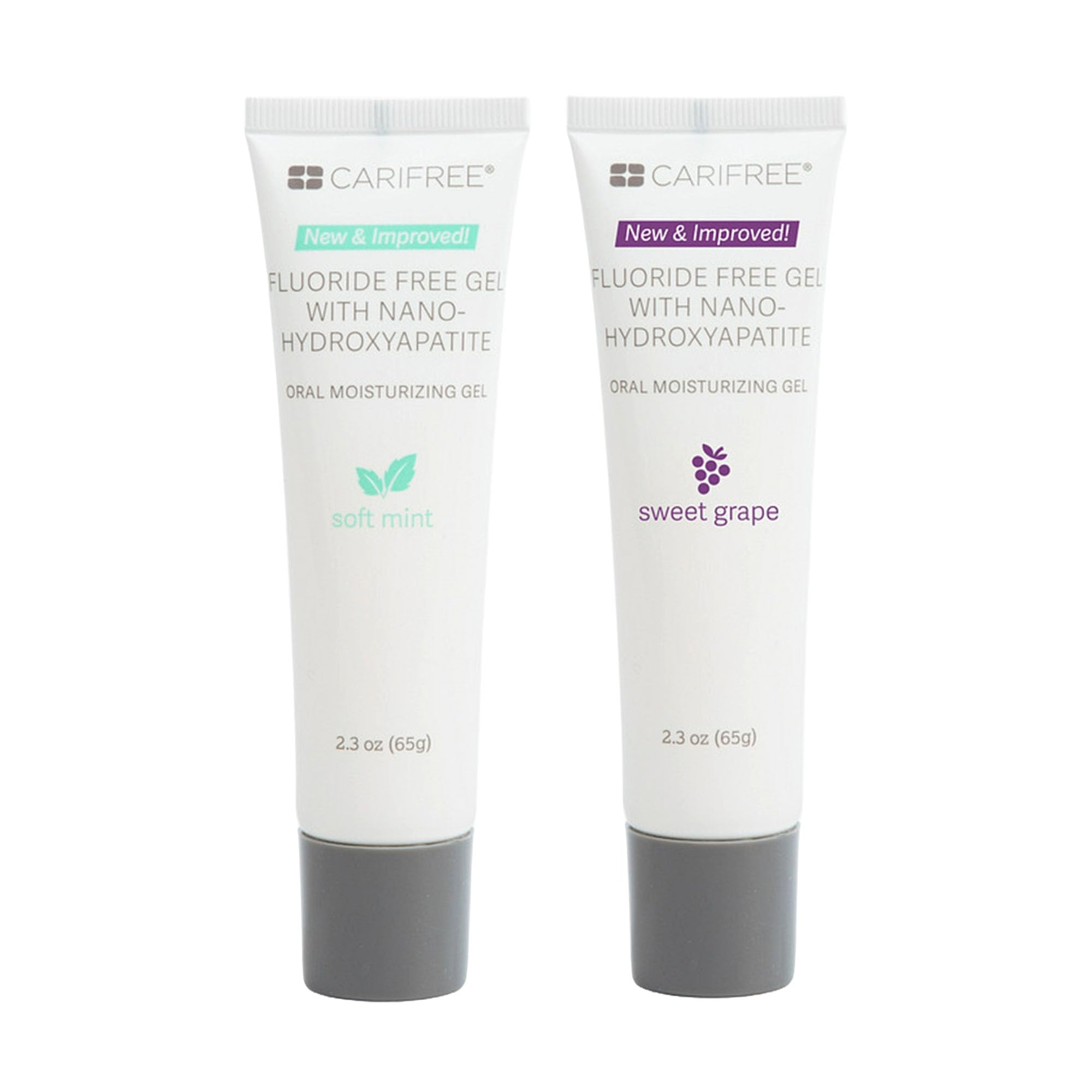 CariFreeFluoride Free Gel: Nano Hydroxyapatite Toothpaste, Neutralizes pH, Freshens Breath and Moistens Mouth, Dentist Recommended (2.3 Ounce (Pack of 2), Mint & Grape)