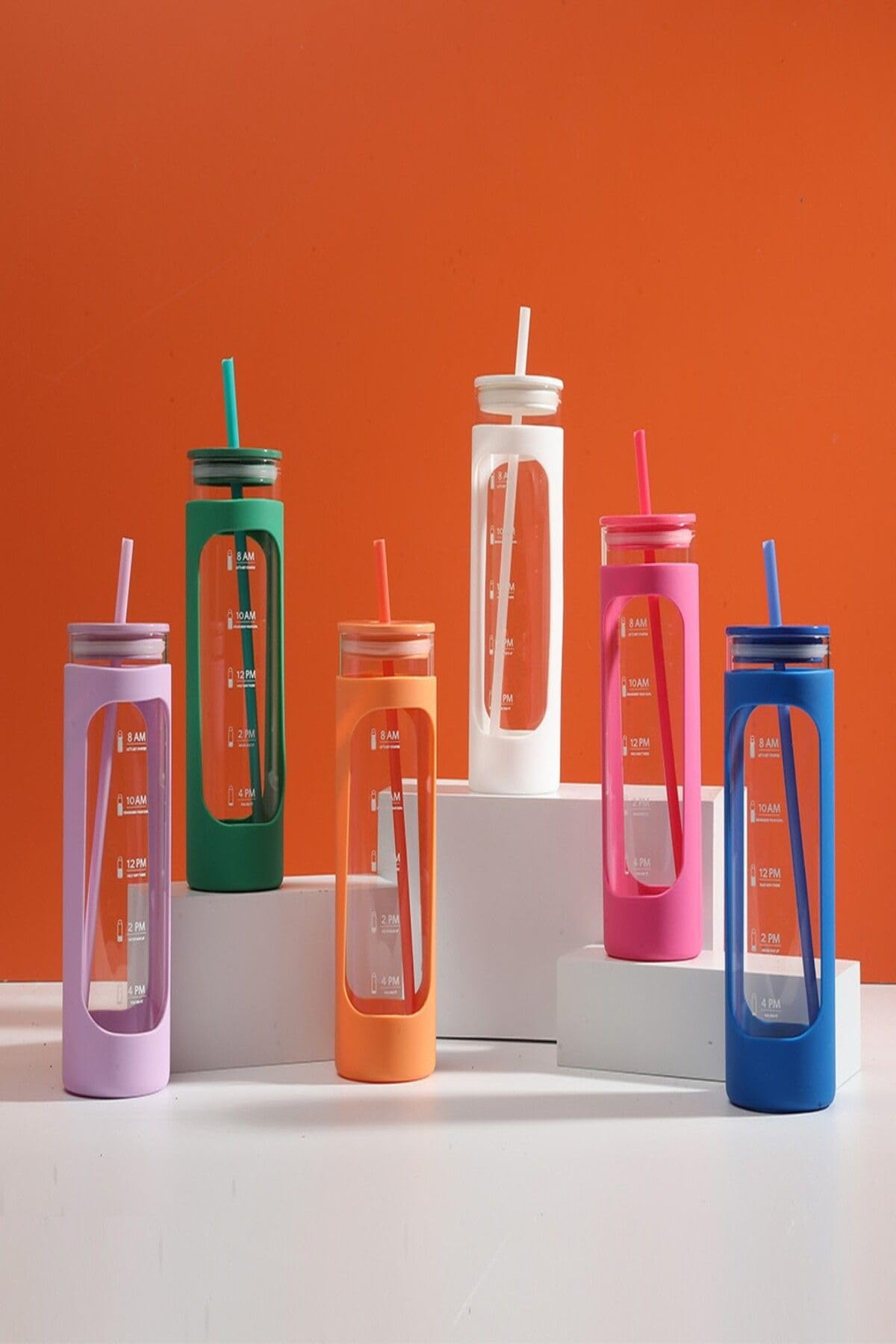 Miniso Silikon Kılıflı Pipetli Borosilikat Cam Şişe (475Ml) - Mavi