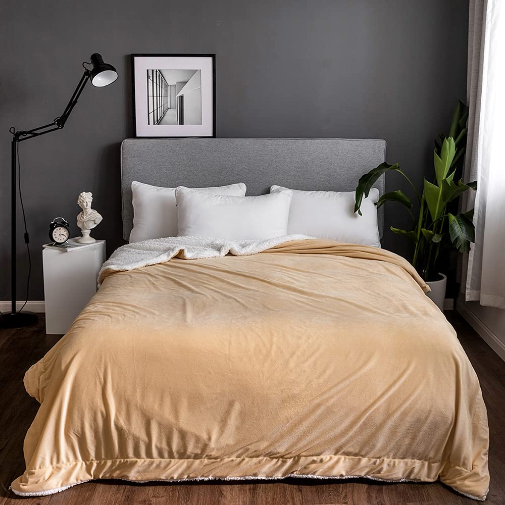 AIMS Teddy Sherpa Lush Super Soft [Double] Blanket Faux Fur Shaggy Blanket Crystal Fleece at back Cosy Fluffy Fuzzy Throws for Sofa Couch & Bed Décor Double ply (Latte, 200 x150cm D)