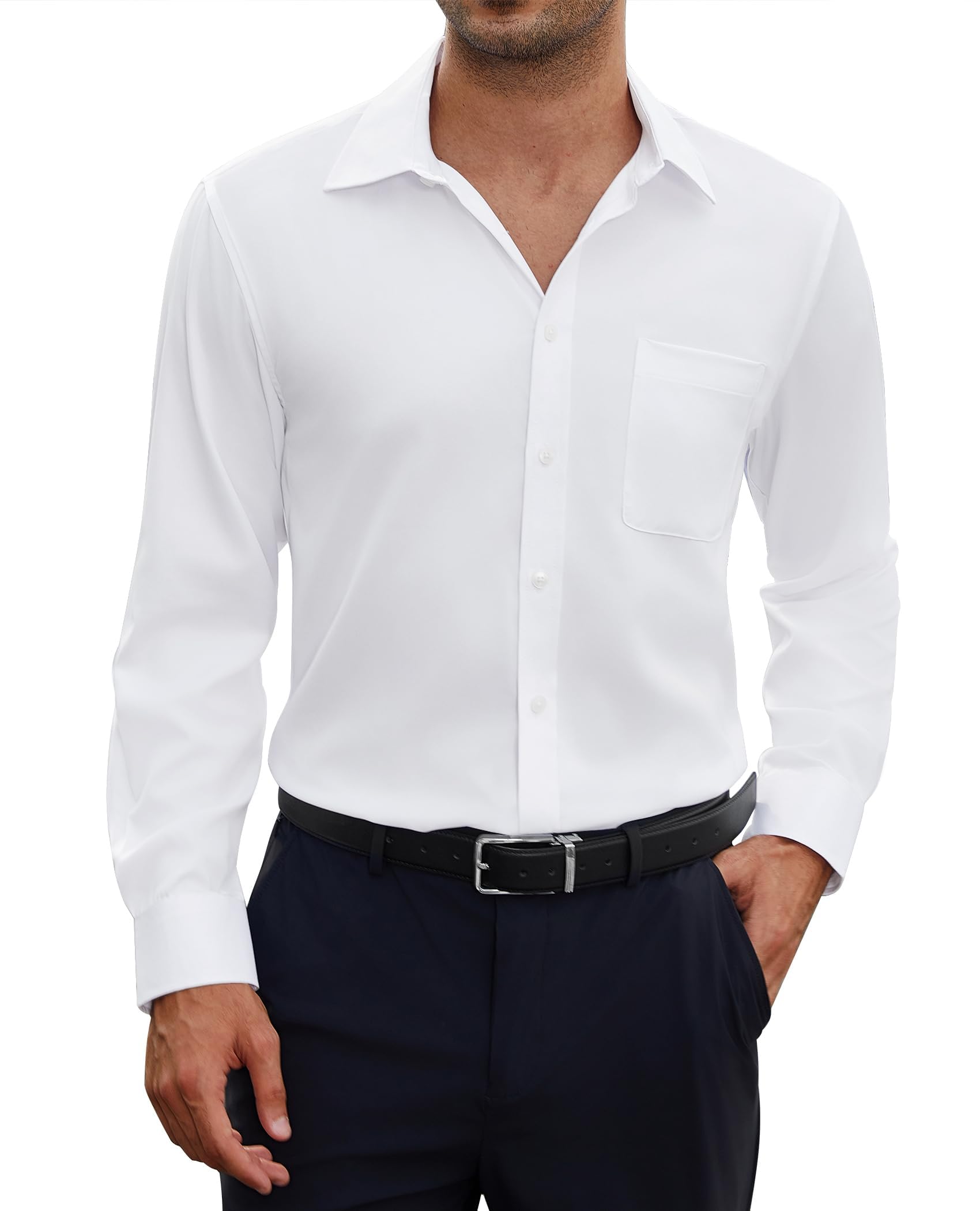 siliteelon Herren Hemden Bügelfrei Regular fit Oberhemden Herren Langarm Unifarben Stretch Freizeithemden Businesshemd Anzug Hemd