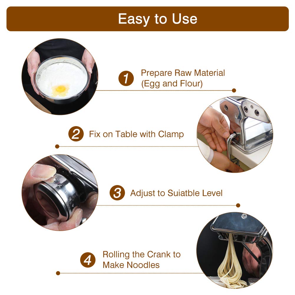 Máquina para Pasta Manual Ejoyous, Acero Inoxidable, 3 en 1, para Espaguetis, Tagliatelle, Fettuccine y Lasaña