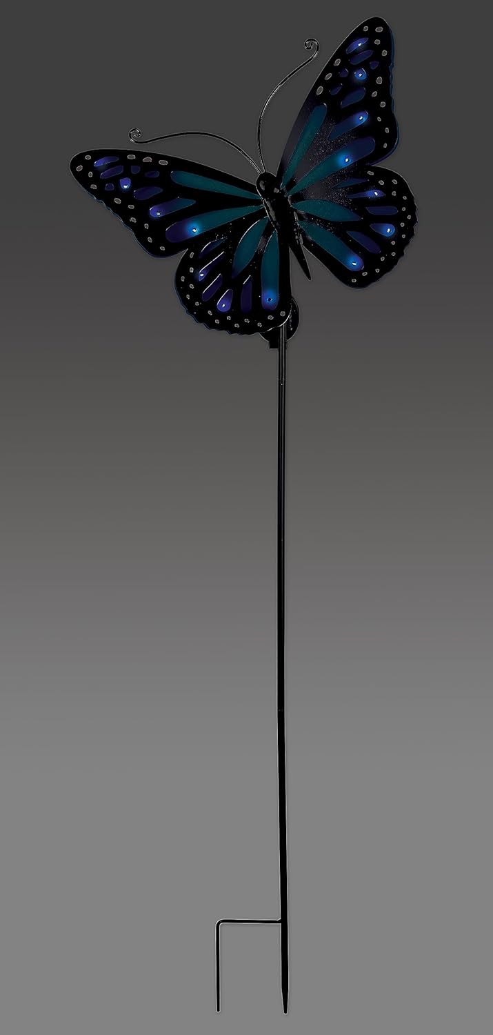 Sunset Vista Designs 94452 Outdoor Solar Collection Metal Garden Stake Waterproof LED Light Yard Decoration, Monarch Butterfly - Blue
