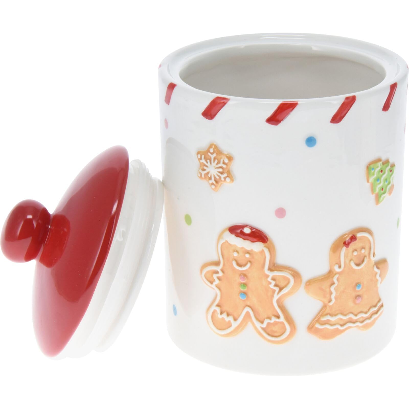 Carousel Home Ceramic Gingerbread Christmas Storage Jar | Christmas Biscuit Barrel Food Storage Pot Kitchen Jar With Lid | Christmas Gingerbread Cookie Jar - 18cm