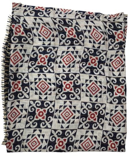Image of Ethnic Geometric Print Dupatta for Women | Navy Blue | Red and White | Fringed Ends