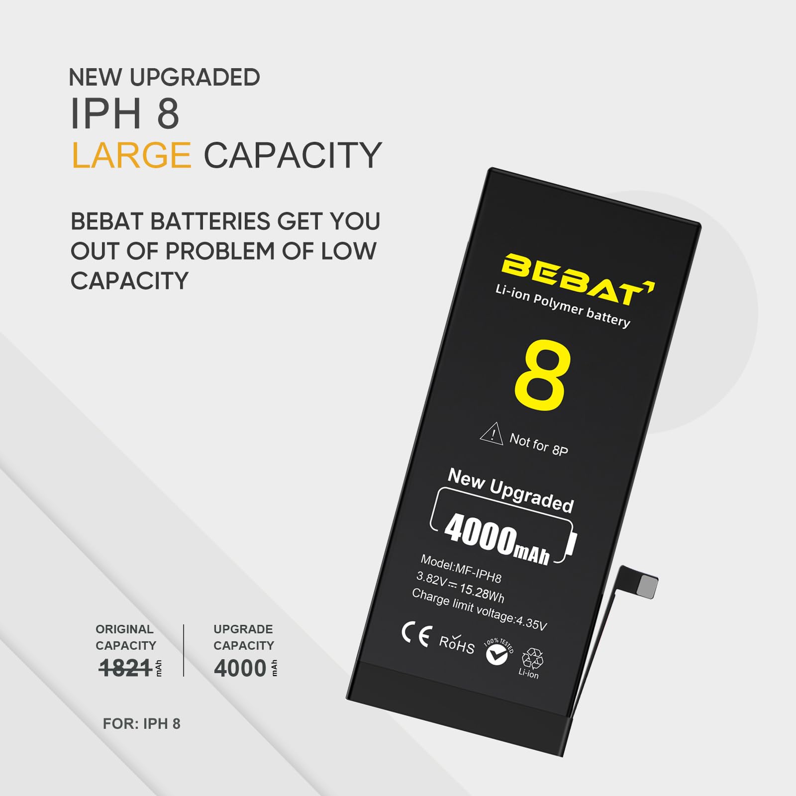 Amazon.com: BEBAT Replacement for iPhone 8 Battery, 4000mAh High