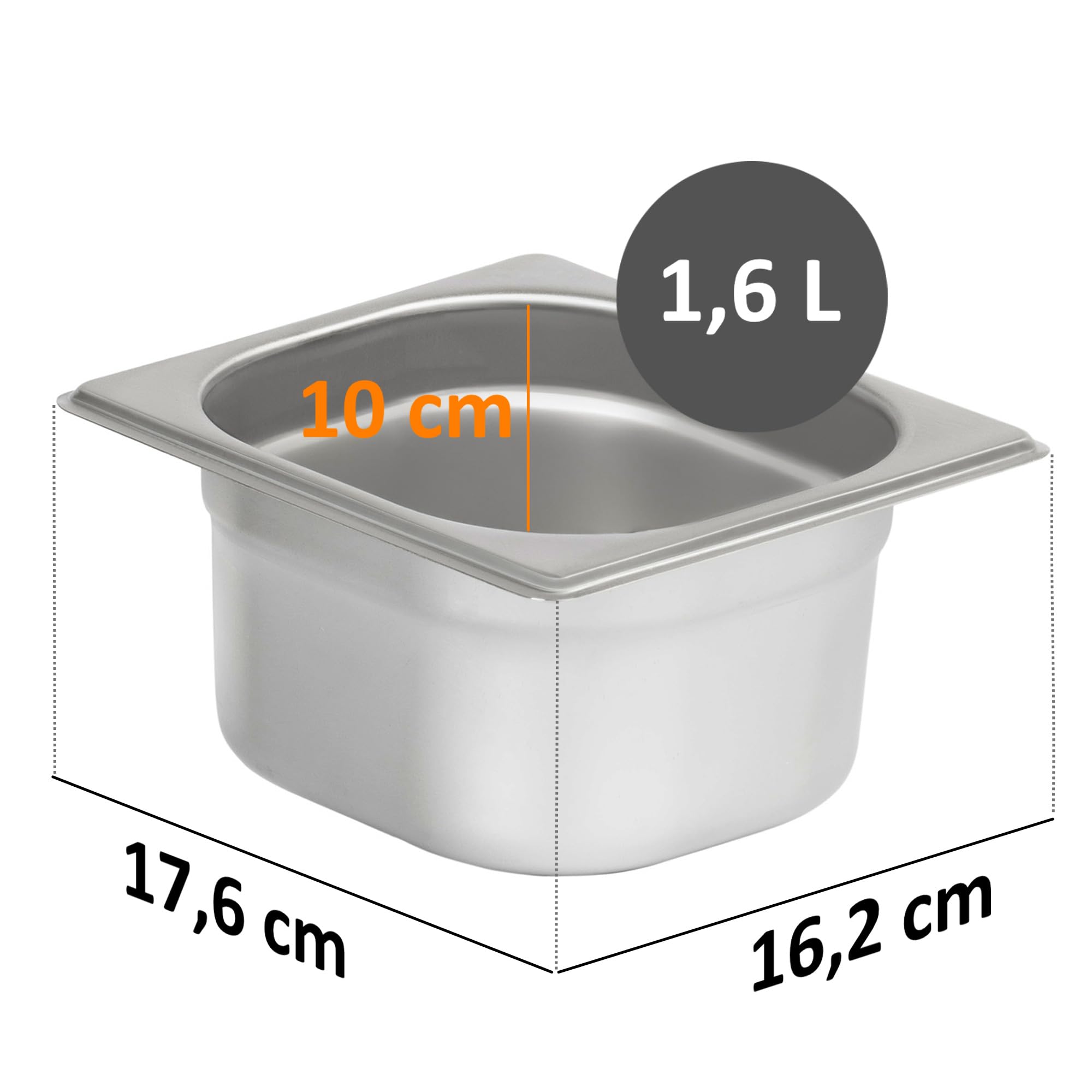 Mahlzeit Contenitore per ingredienti in acciaio inox 4 contenitori per catering da 1/6 GN con piedini in gomma | 71,5 x 22,5 x 24 cm