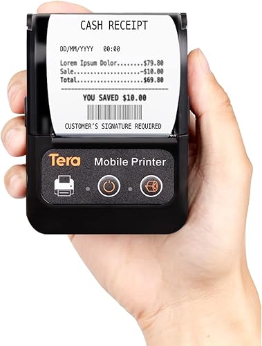 Tera Mini impresora térmica de recibos de 2.283 in, impresora de etiquetas portátil Bluetooth, impresora de recibos de alta velocidad para negocios