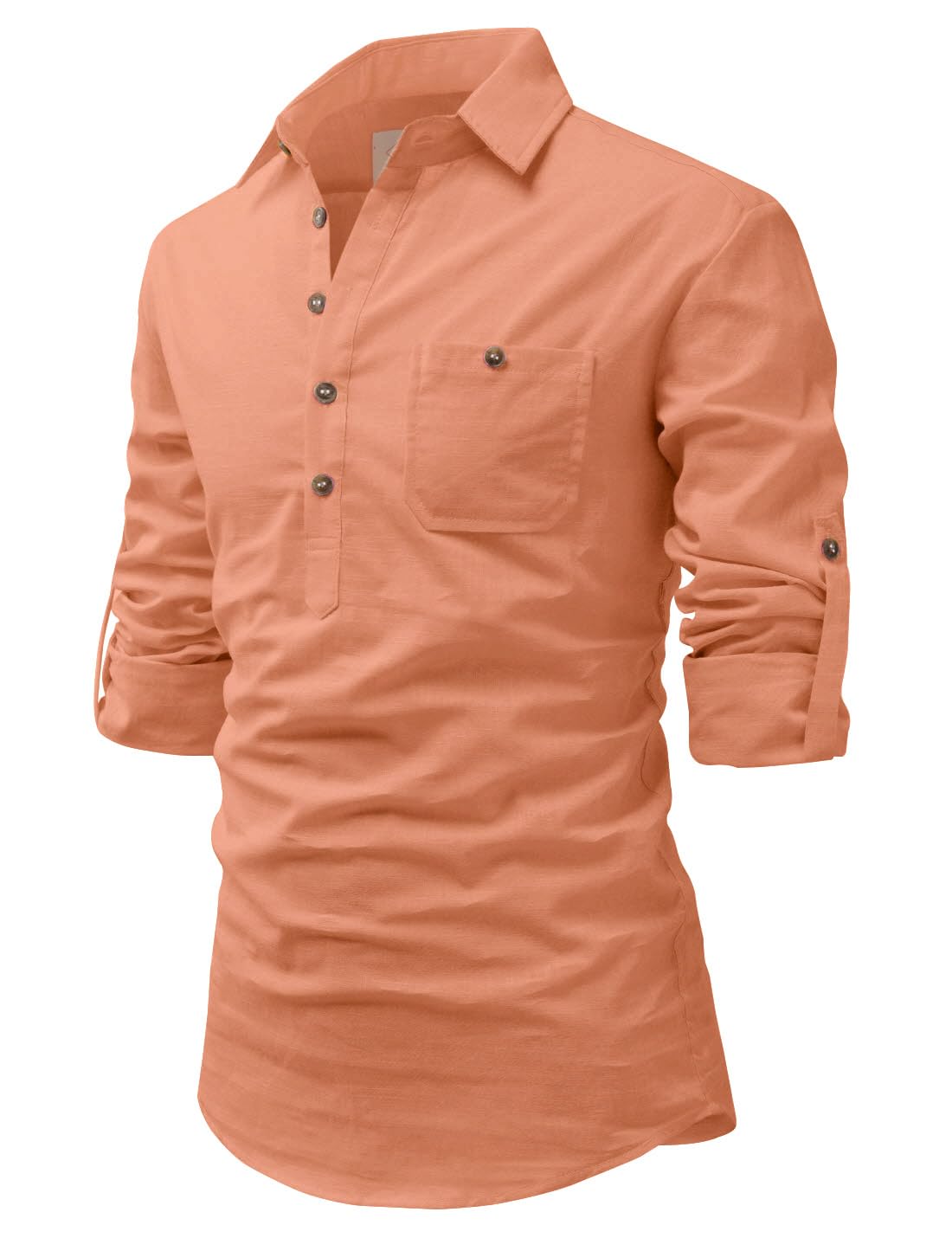 trendivastra Beige Color Pure Cotton Shirt Collar Full Sleeve Short Length with Pocket Kurta for Men-picture-24