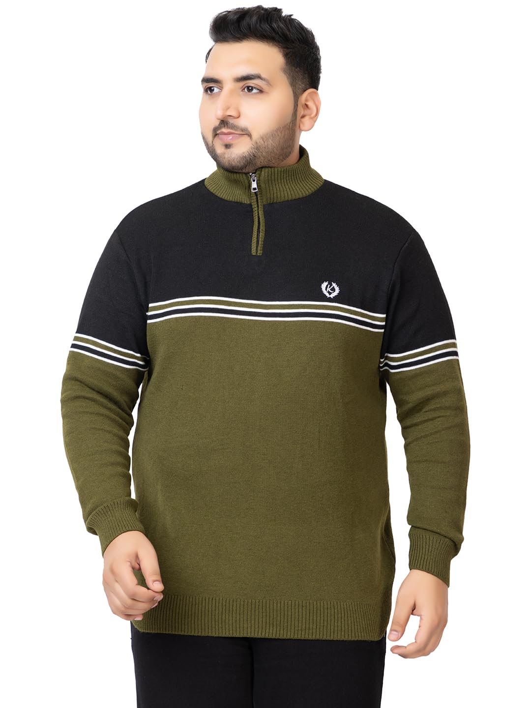 Plus Size Men High Neck Zip Full Sleeve Woolen Winter Sweater-image-23
