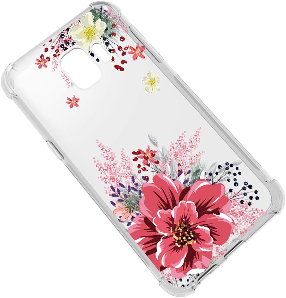 Samsung Galaxy J2 Core Flower Case,Galaxy J2 Pure/J2 Dash/J2 (2019) Case Floral for Girls Women Shock-Absorption Flexible TPU Rubber Soft Silicone for Galaxy J2 Core(Red Flower)