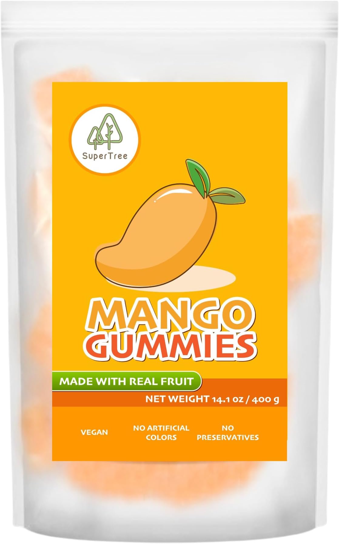 Tropical Fruit Gummies: Mango - Vegan Chewy Candy Made with Real Fruit, No Preservatives, Exotiv Flavors from Thailand - 14Oz Resealable Bag (1, Mango)