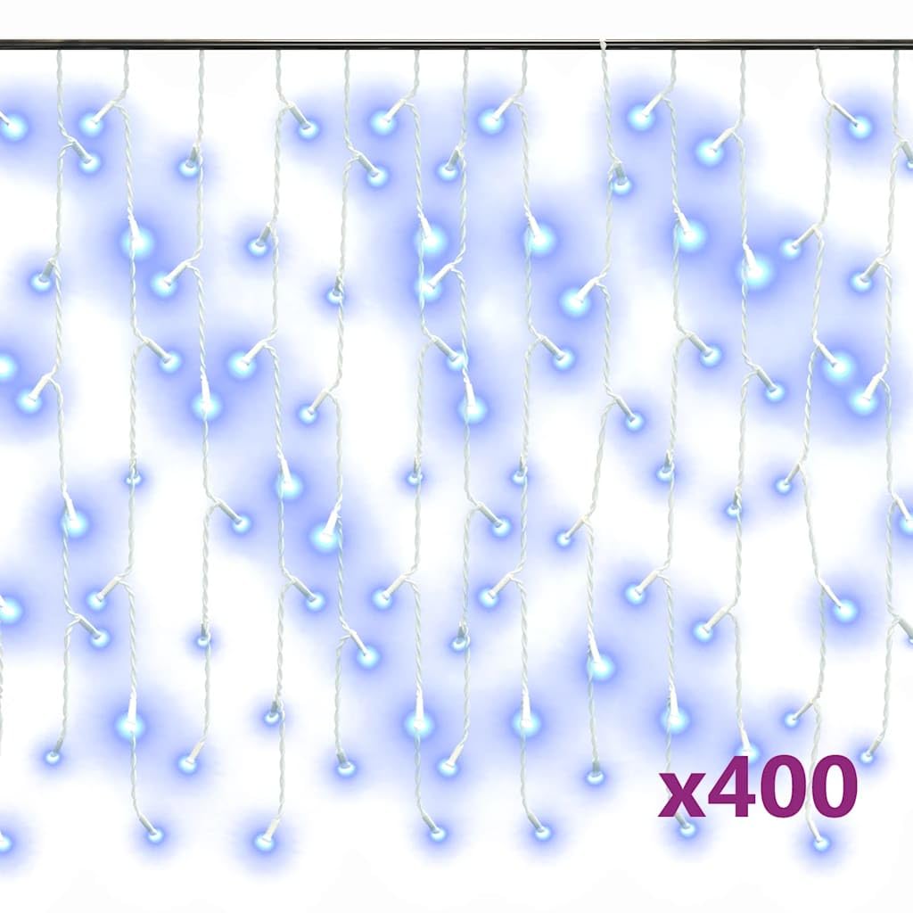 Lichtervorhang LED Eiszapfen 10 m 400 LED Blau, 8 Funktionen, IP44 Wasserdicht für Weihnachten, Party, Hochzeit, Innen- & Außendekoration