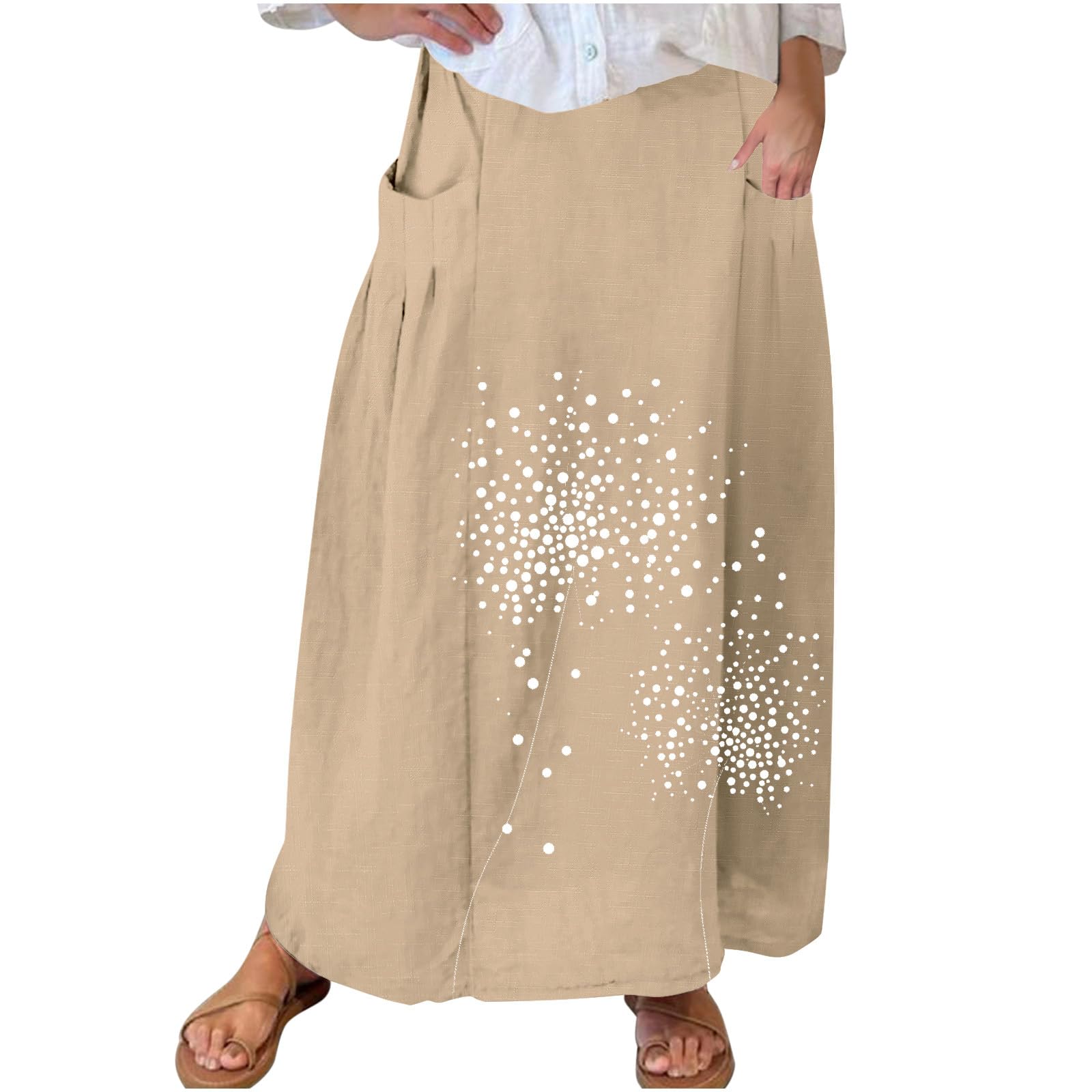 FZYLQY Womens Elastic High Waist Long Skirts Plus Size Casual Loose Skirts with Pockets Pleated A-Line Swing Skirt