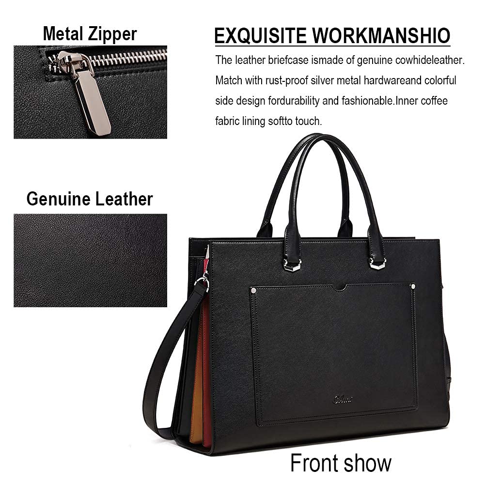CLUCI Valigetta per le Donne di Modo Del Cuoio Genuino 15.6 Pollice Del Computer Portatile Sottile Grande Tasca Business Ladies Borsa A Tracolla, A Black, Large