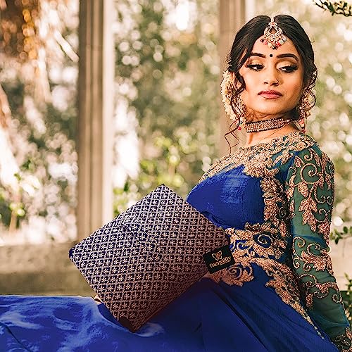 Image of Trendifly silk Lucknowi Jewellery Organiser Box for women Necklace organizer pouches Travel Makeup Cosmetic Earrings Jewelry Storage box for Bridal Gifting (Blue)
