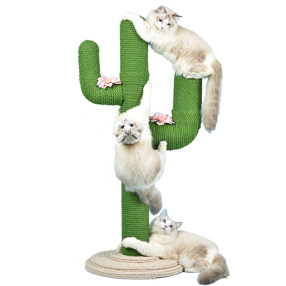 PJDDP Cactus Cat Scratching Post with Sisal Rope, Cat Claw Scratcher Cactus for Cats And Kittens,Cat Interactive Toys,Plush Sisal Scratch Pole, Cat Furniture Pet Activity Tree Tower,Green,S