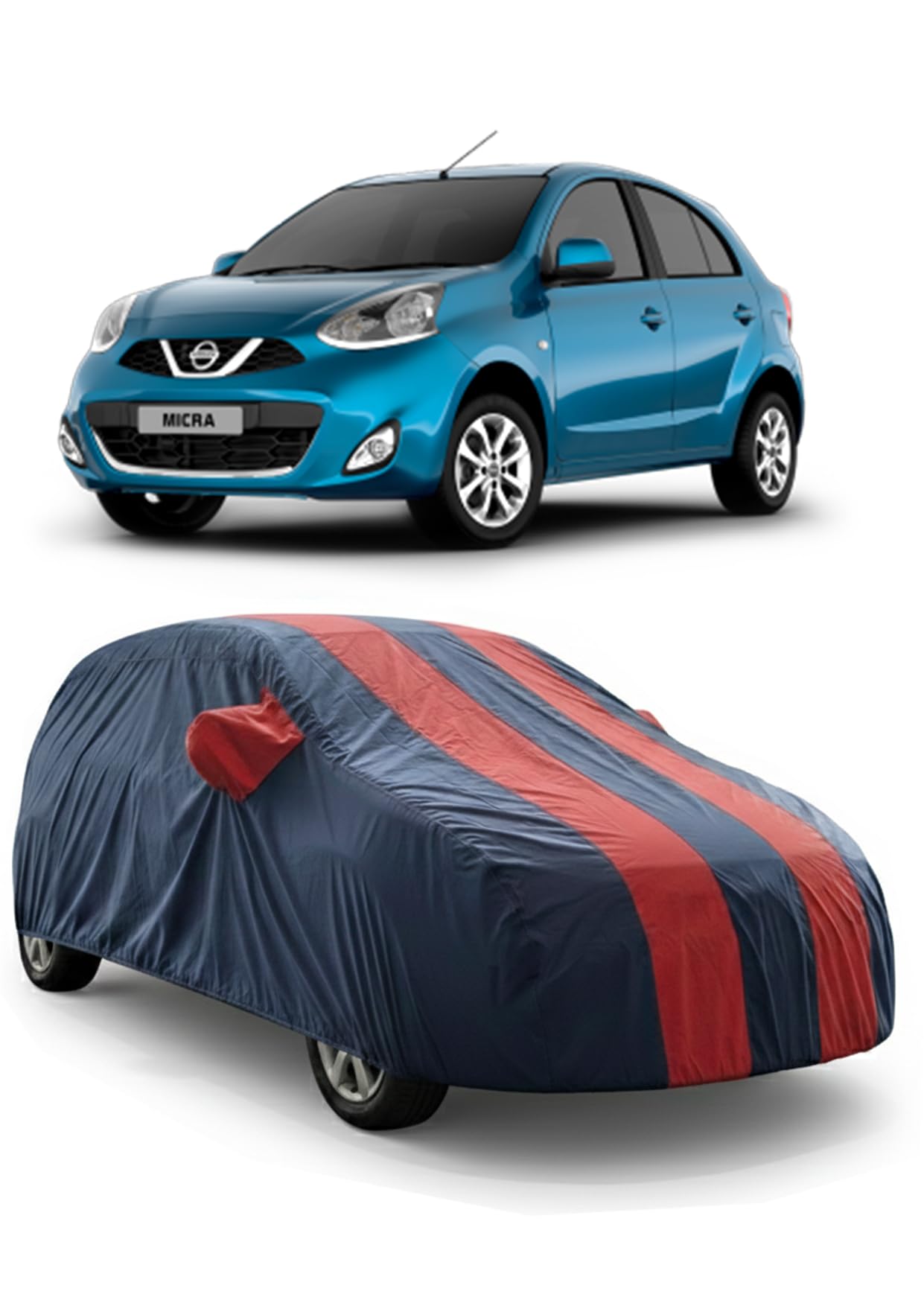 Waterproof CAR Cover for Nissan MICRA | Mirror Pockets & Elasticized Hem | HIGH Material Quality Nissan MICRA CAR Cover (REDSTRIP)-image-35
