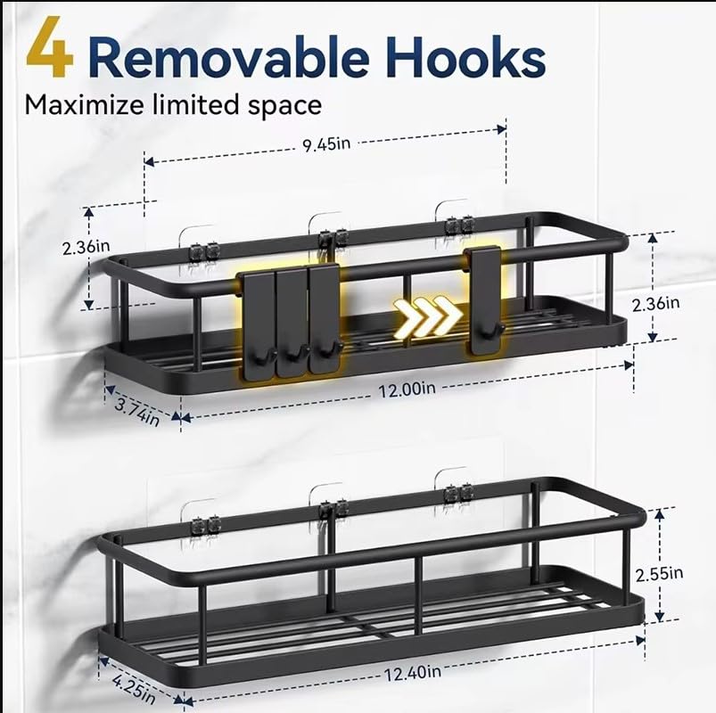 Image of URBANMONK 2-Pcs self Adhesive Bathroom Shelf Rack | No Drill Bathroom Shelves & Accessories | Soap Holder, Toothbrush Holder Shelf for Bathroom Organisers, Rack for wall Shelf