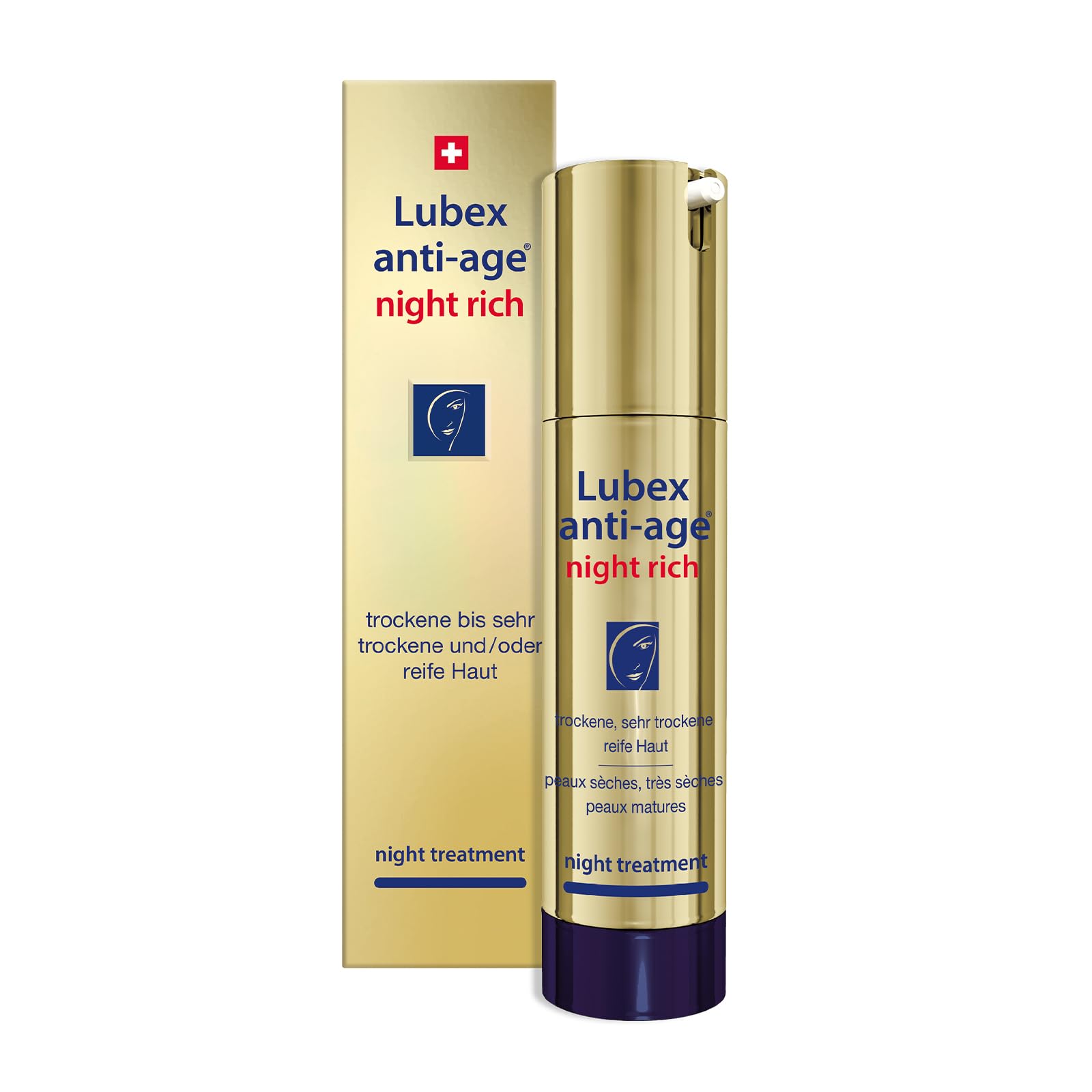 night rich – Nachtpflegecreme mit Retinol, AntiOx-Komplex und Hyaluronsäure, für trockene bis sehr trocken und/oder reife Haut, hergestellt in der Schweiz, 50ml