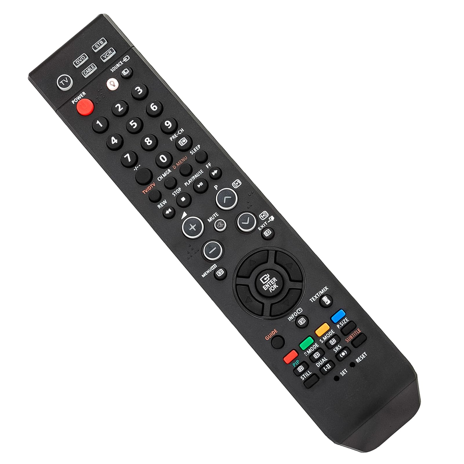 Image of the VINABTY BN59-00516A remote control, showing all buttons including power, channel, volume, number pad, menu, and navigation controls.