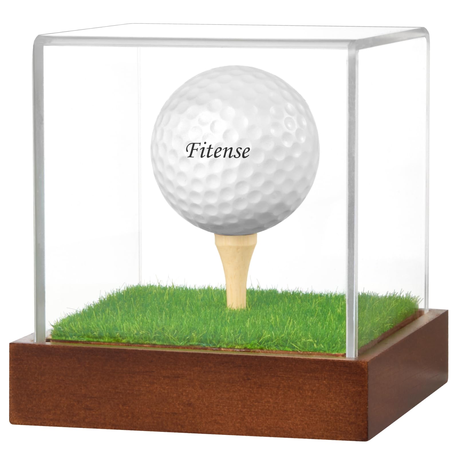 Photo 1 of Fitense Golf Ball Display Case - Clear Acrylic Cube with Solid Wood Base & Tee, Anti-Dust Transparent Holder for Single Golf Ball, Ideal for Collectibles, Souvenirs & Gifts, Display Special Golf Balls