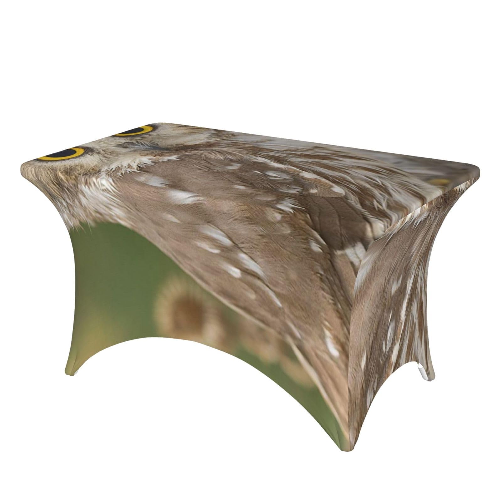 DCEHGEW 4FT Spandex Rectangular Table Cloth, Wildlife Animal Owl Printed Fitted Elastic Tablecloths Washable Table Cover for Event, Wedding, Banquet & Party