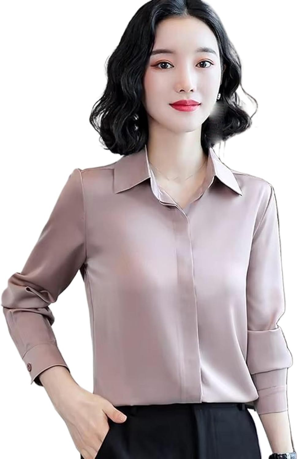 Women's Vintage Blouse Spring Autumn Long Sleeve Satin Shirt Simple White Top Office Lady Casual Shirt