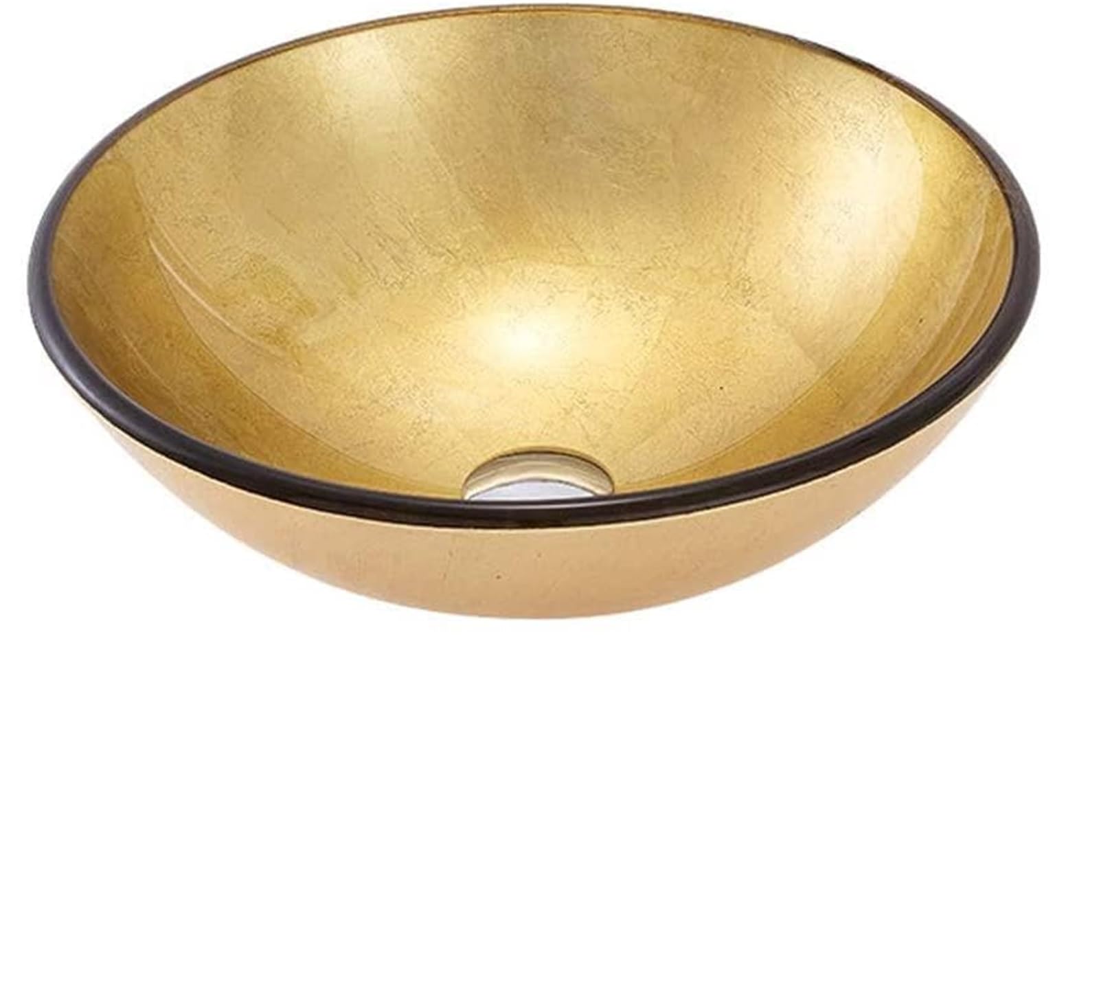 ASerZenith Bathroom Vessel Sink Ceramic Bathroom Sink Countertop Bathroom Sink 420Mm Round Basin Gold Glass, Counter Top Bathroom Vessel(B)