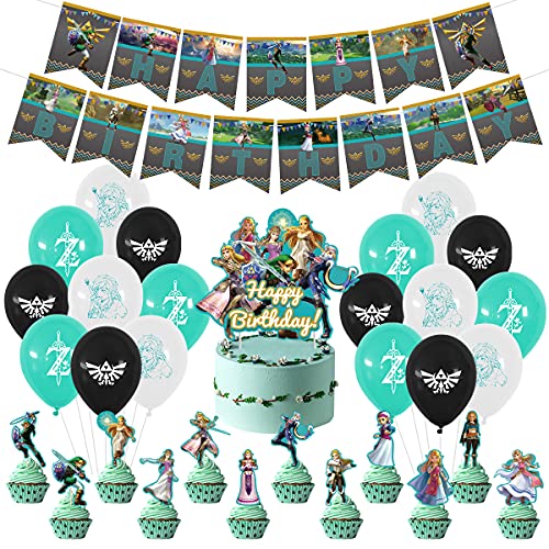The Legend of Zelda Birthday Party Decorations , Birthday Party Supplies For The Legend of Zelda Includes The The Legend of Zelda Inspired Happy Birthday Banner - Cake Topper - 12 Cupcake Toppers - 18 Balloons