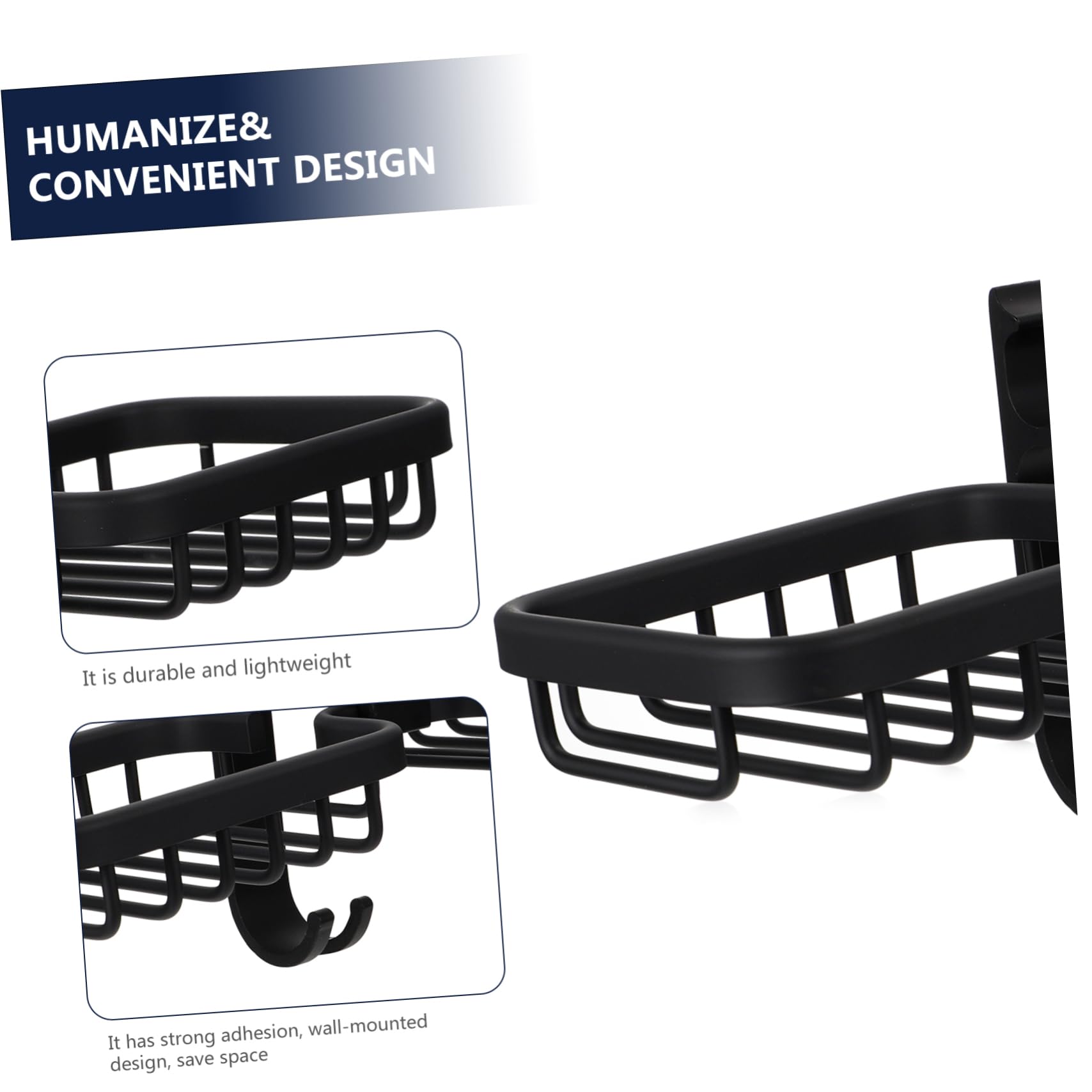 Jabonera de Pared de Aluminio Espacial Negra, Doble | Desmontable, Adhesivo sin Clavos, Gran Capacidad de Carga, para Baño y Cocina
