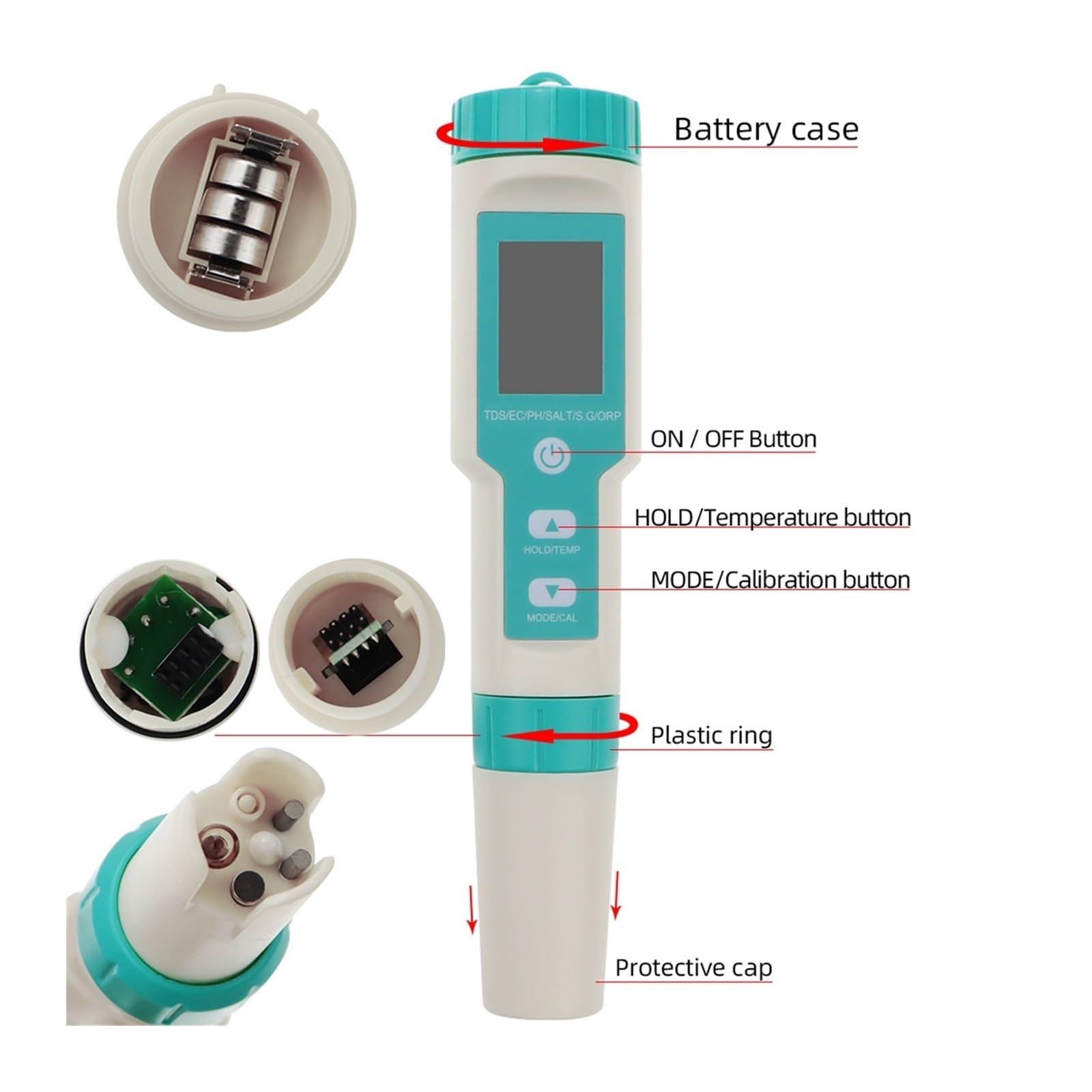 Kit per l'analisi dell'Acqua, Misuratore di PH 4/5 in 1 TDS EC ORP Salinità S. G Temperatura con retroilluminazione Monitor Digitale della qualità Acqua Tester for Acquario(4 in 1 PH Meter)