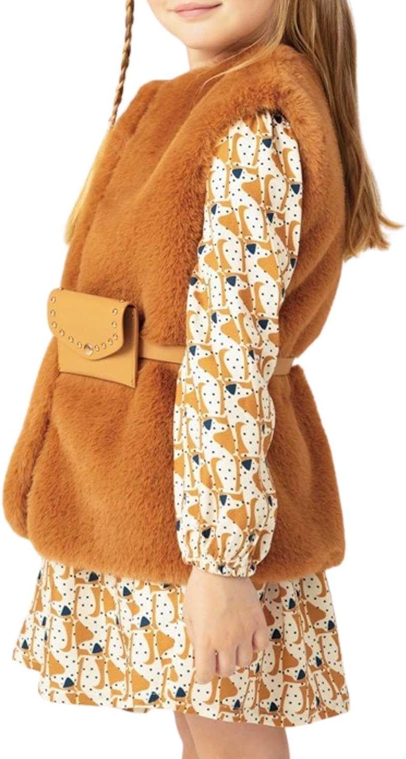 Mayoral Fur Vest with Belt for Girls Caramel