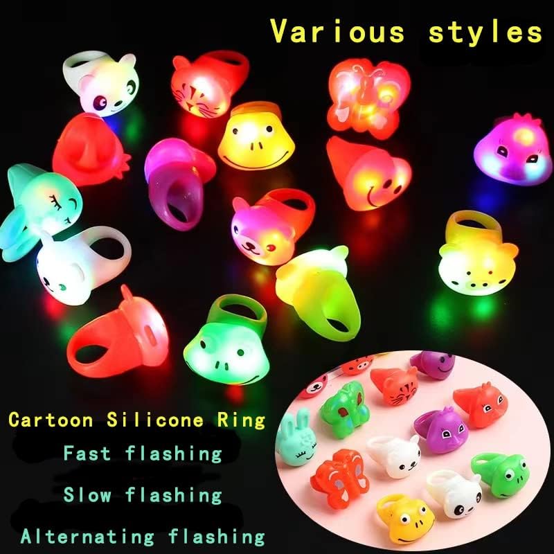 Miniatura 4 de SOFLIY 45 piezas de anillos LED que se iluminan - anillos de dedo coloridos, rugosos y parpadeantes, juguetes de gelatina suave que brillan en la