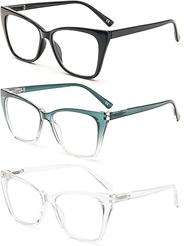 Miniatura 2 de MMOWW Gafas de lectura de gran tamaño para mujer, ojo de gato, elegantes, para lectura de computadora, bloqueo de luz azul con bisagra de resorte