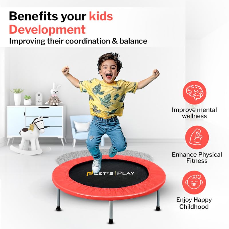 Image of LET'S PLAY Trampoline Jumping Trainer for Kids and Adult, 40 INCH Rebounder Trampoline with Metal Springs and Padding for Indoor and Outdoor (Red)