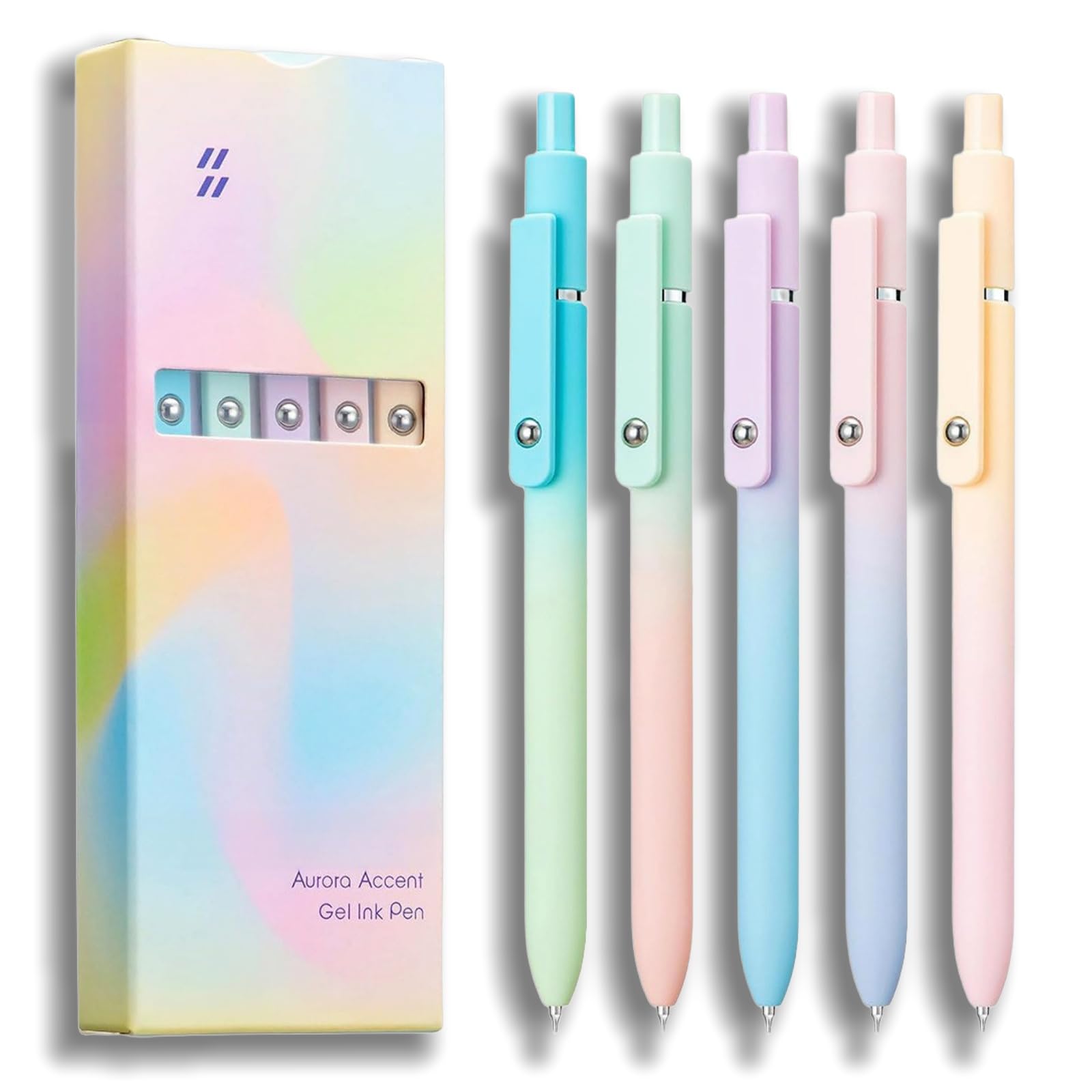 REINREUDE Gradient Gel Pen Set, 5 Pack Quick Drying 0.5mm Black Ink Press Pens with Fidget Ball for Journaling, School & Office Supplies, Aesthetic Stationery Gifts for Women, Smooth Writing