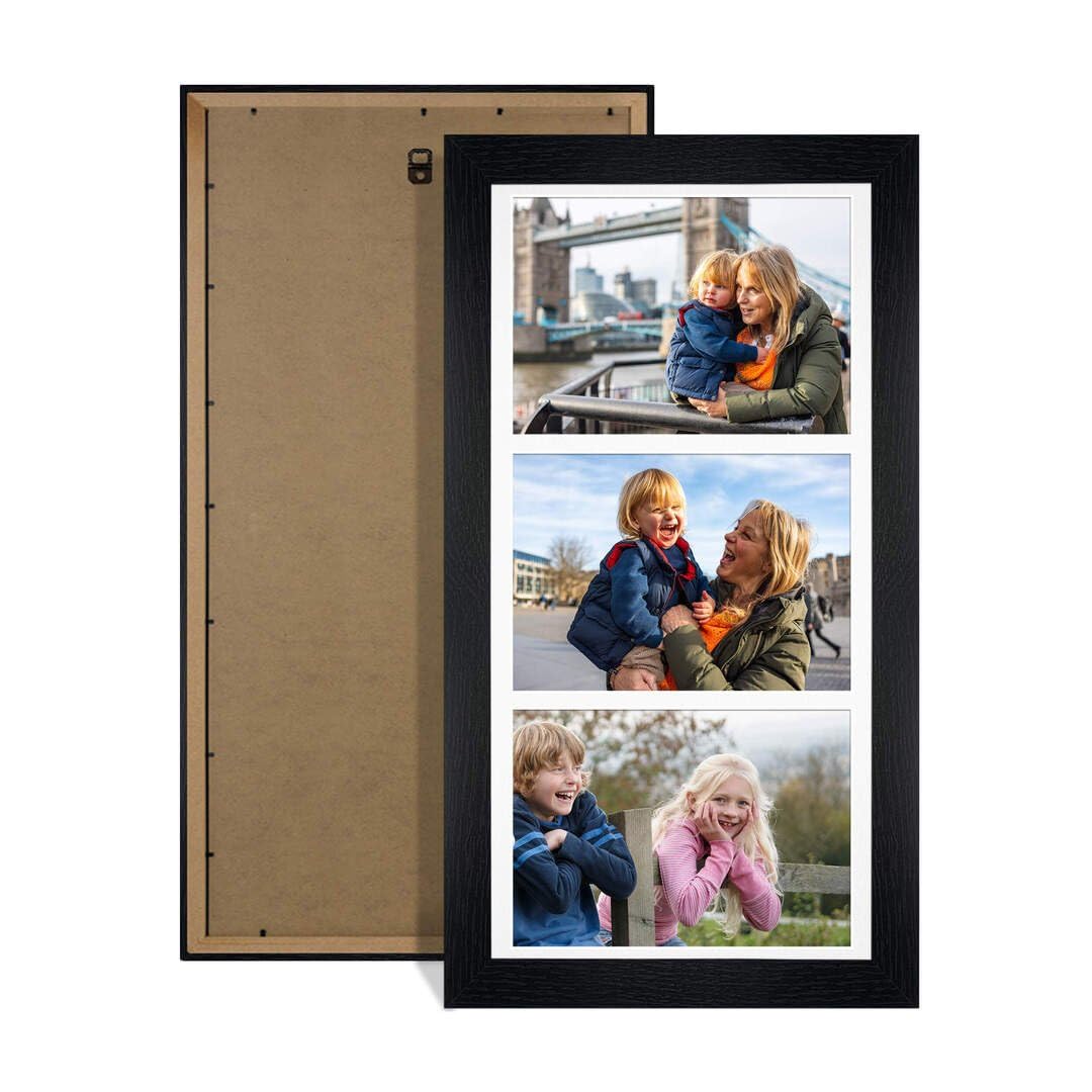 Procut Global 16X8 Black Photo Frames For Multiple Pictures with White Mount-Modern Collage Frame with 3 Apertures (3x) 7X5-Engineered Wood with Shatterproof Perspex โ image 1