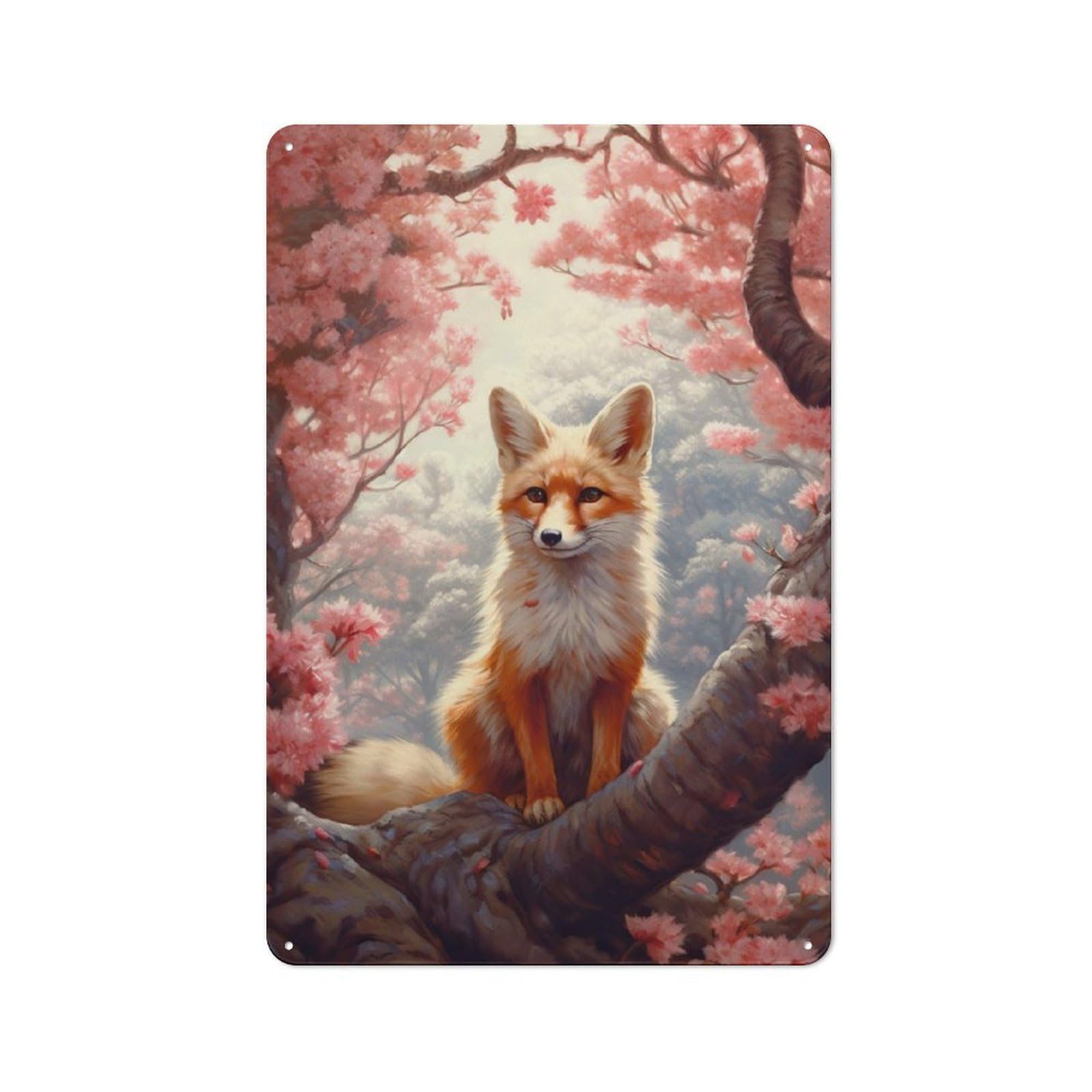 Junmoney Fox Cute Garden Style Tin Sign 30X20cm, Porch Wall Decor For Patio Bar, Workshop, Shed Or Kitchen