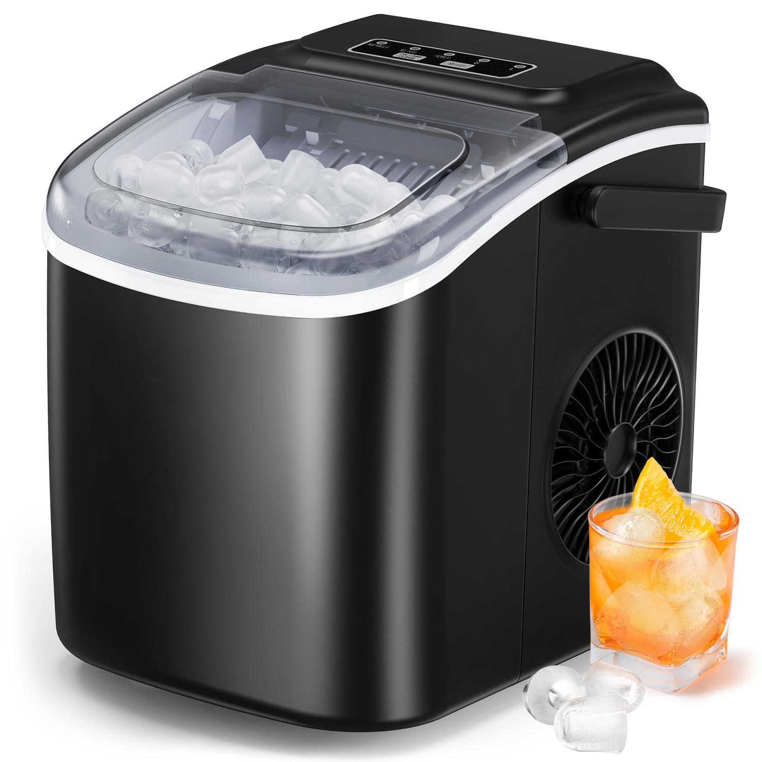 Ice Makers Countertop - Silonn Portable Ice Maker Machine for Countertop, Make 26 lbs Ice in 24 hrs, 2 Sizes of Bullet-Shaped Ice with Ice Scoop and Basket | Fridge.com