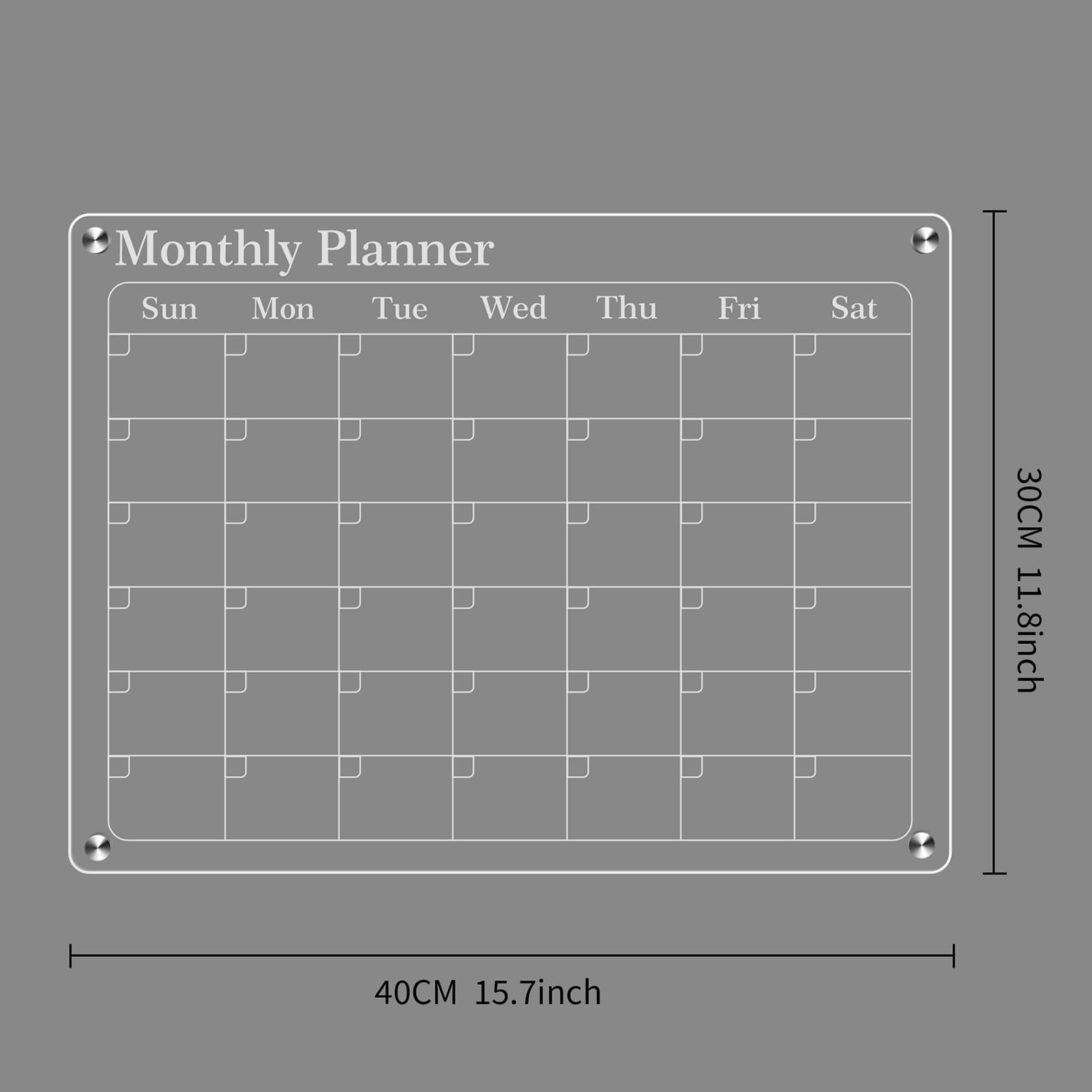 SIXRUN Calendario de Borrado Seco Acrílico Grande de 40 * 30 Cm con una Tabla Magnética Fuerte para Actividades de Planificación y Fiestas de Cumpleaños (Mensual y en)