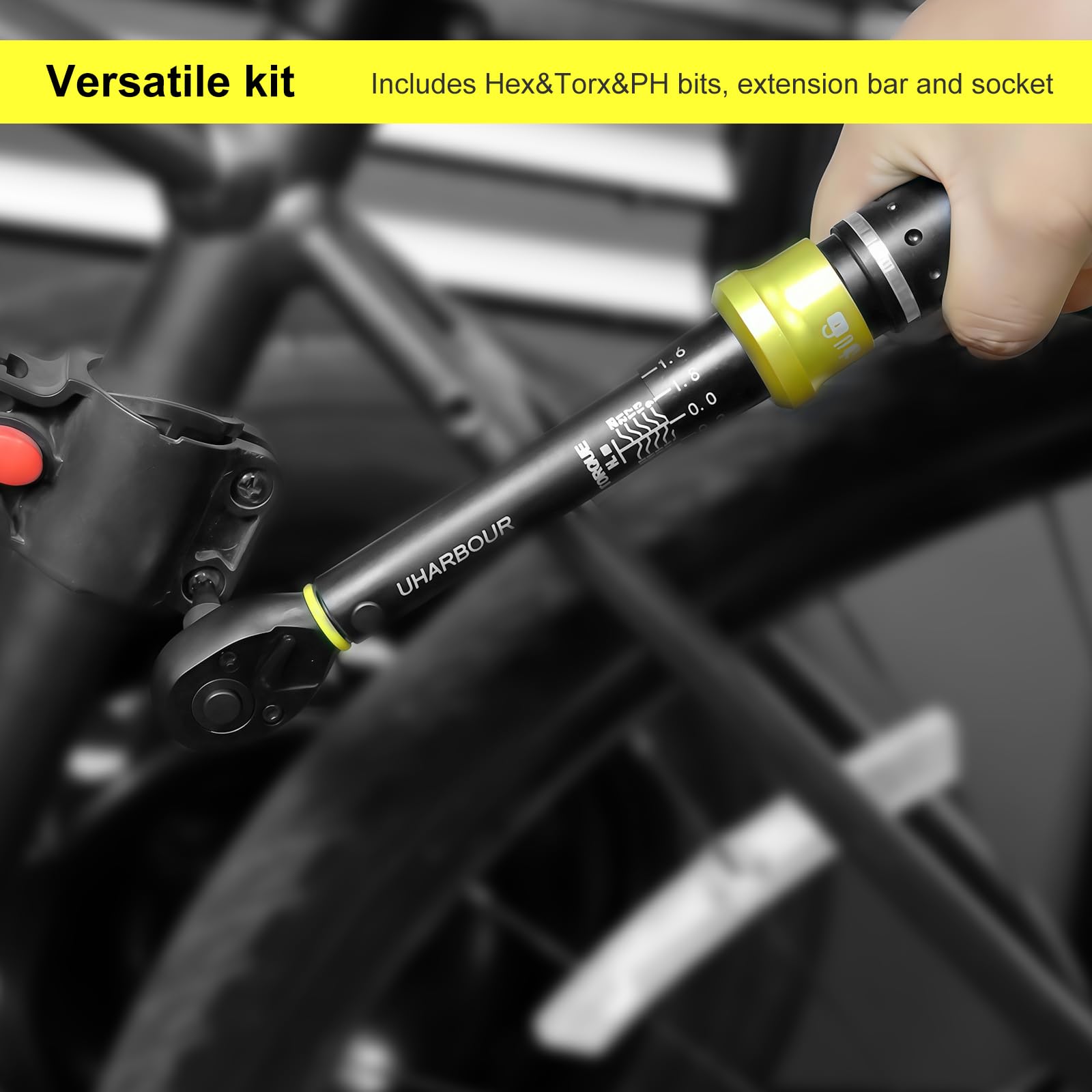 Uharbour Drehmomentschlssel Fahrrad 1-25 Nm, Kleiner Drehmomentschlssel  1/4 Fahrrad & Motorrad Set mit Verlngerungsstange, Sechskant, Torx & ...
