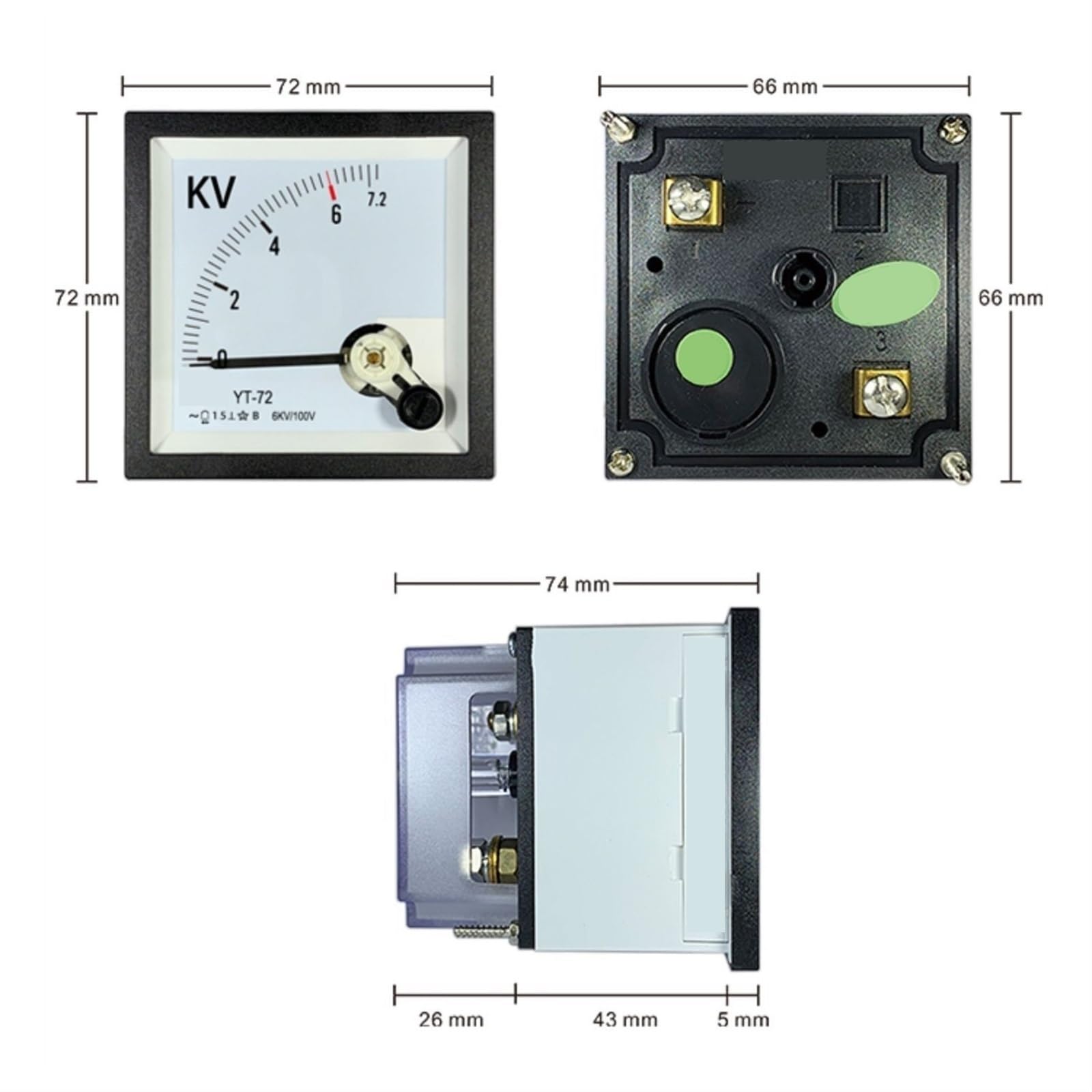 Voltímetro de Alto Voltaje de CA CP72, CA 1000 V/100 V, Tipo indirecto para medición precisa de Voltaje y monitoreo de Voltaje