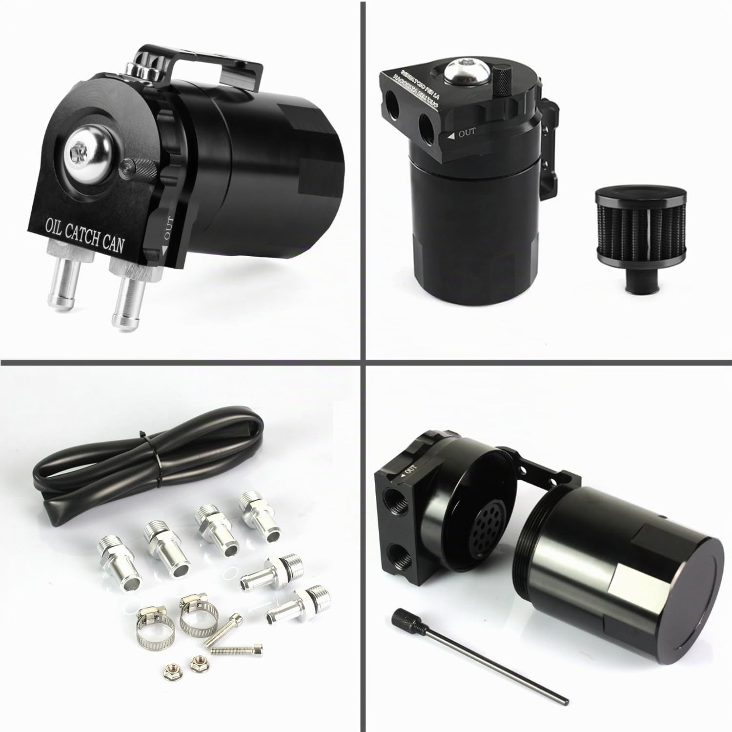 Decanter Vapori Olio per Auto 300ml Serbatoio di Raccolta dell'olio in Alluminio Universale Contenitore per Olio Motore con Filtro dell'aria Serbatoio del Carburante Veicoli (Nero)