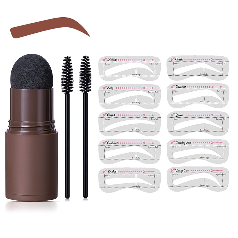GL-TurelifesOne Step Eyebrow Stamp and Stencil Kit, Perfect Eyebrow Powder Stamp Shaping Makeup with 10 Reusable Brow Stencils & 2 Eyebrow Brushes for Professional and beginner (#2 Natural Brown)