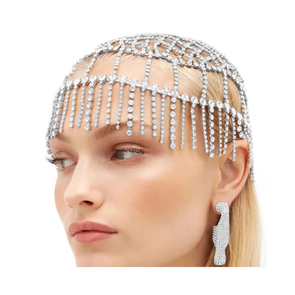 Rhinestone Cap Headpiece For Women Crystal Tassel Hair Accessories Belly Cap Headpieces Wedding Bridal Head (sil 003n)