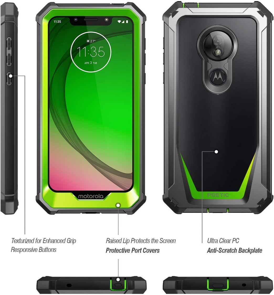 Moto G7 Play Rugged Clear Case, Moto G7 Optimo Case, Poetic Full Body Hybrid Shockproof Bumper Cover, Built-in Screen Protector, Guardian Series, DO NOT FIT Moto G7 Or Moto G7 Power, Green/Clear